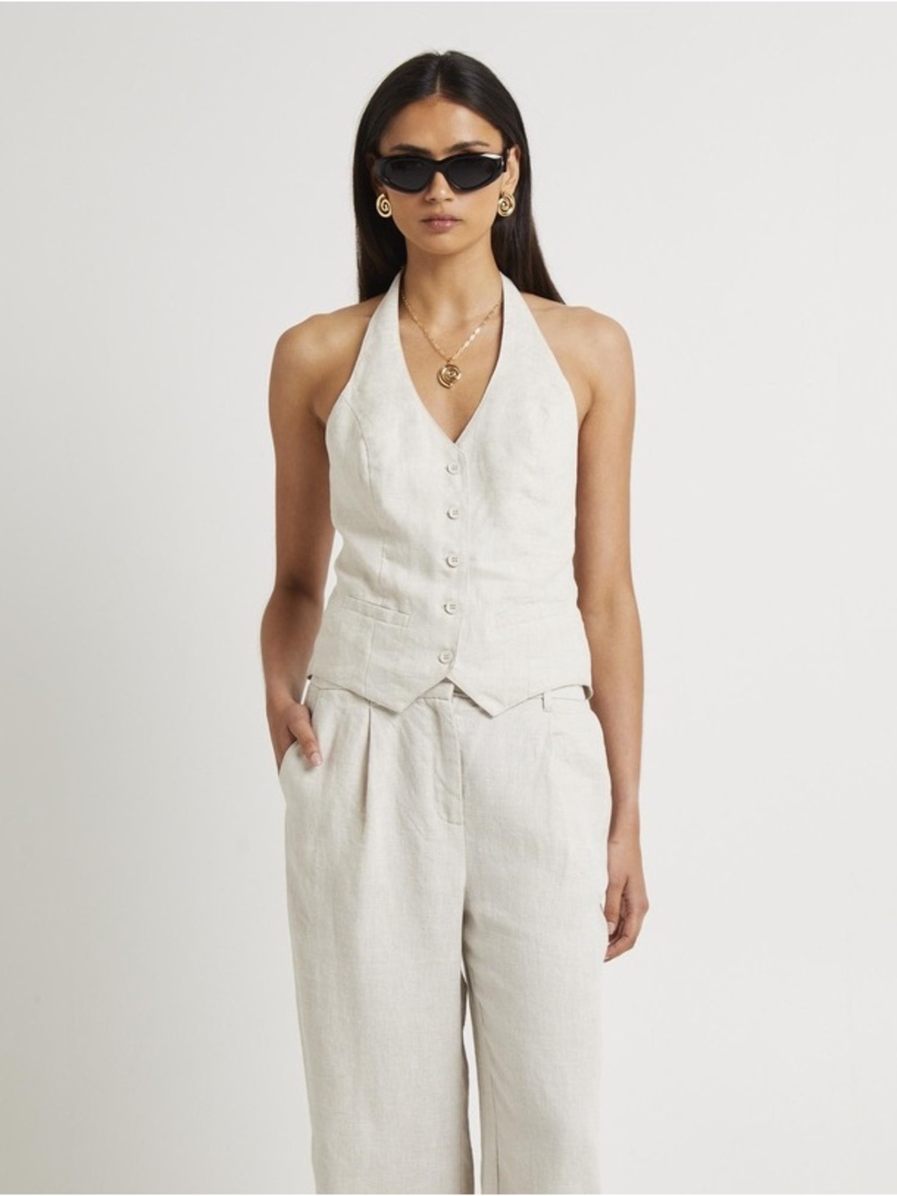 SUBTITLED Naomi Linen Halter Vest Oat Marle XL